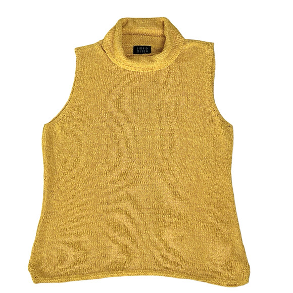Sigrid Olsen Top Size Medium Silk Blend Knit Sweater Sleeveless Cowl Neck Yellow - Picture 1 of 9